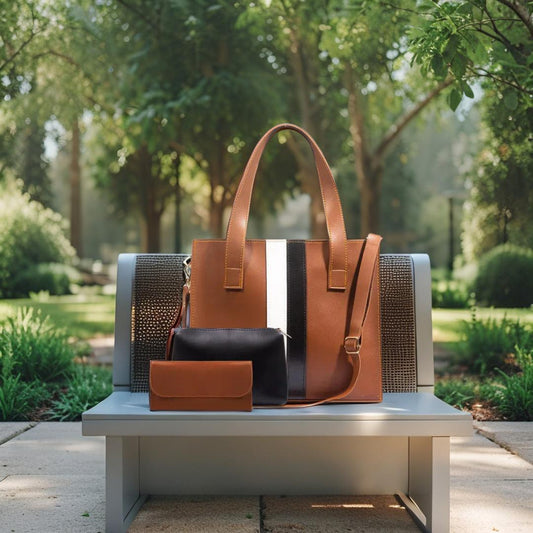 3-in-1 Stylish Tote Bag Set – Premium Faux Leather Handbag with Crossbody & Clutch (Brown/Black/White)